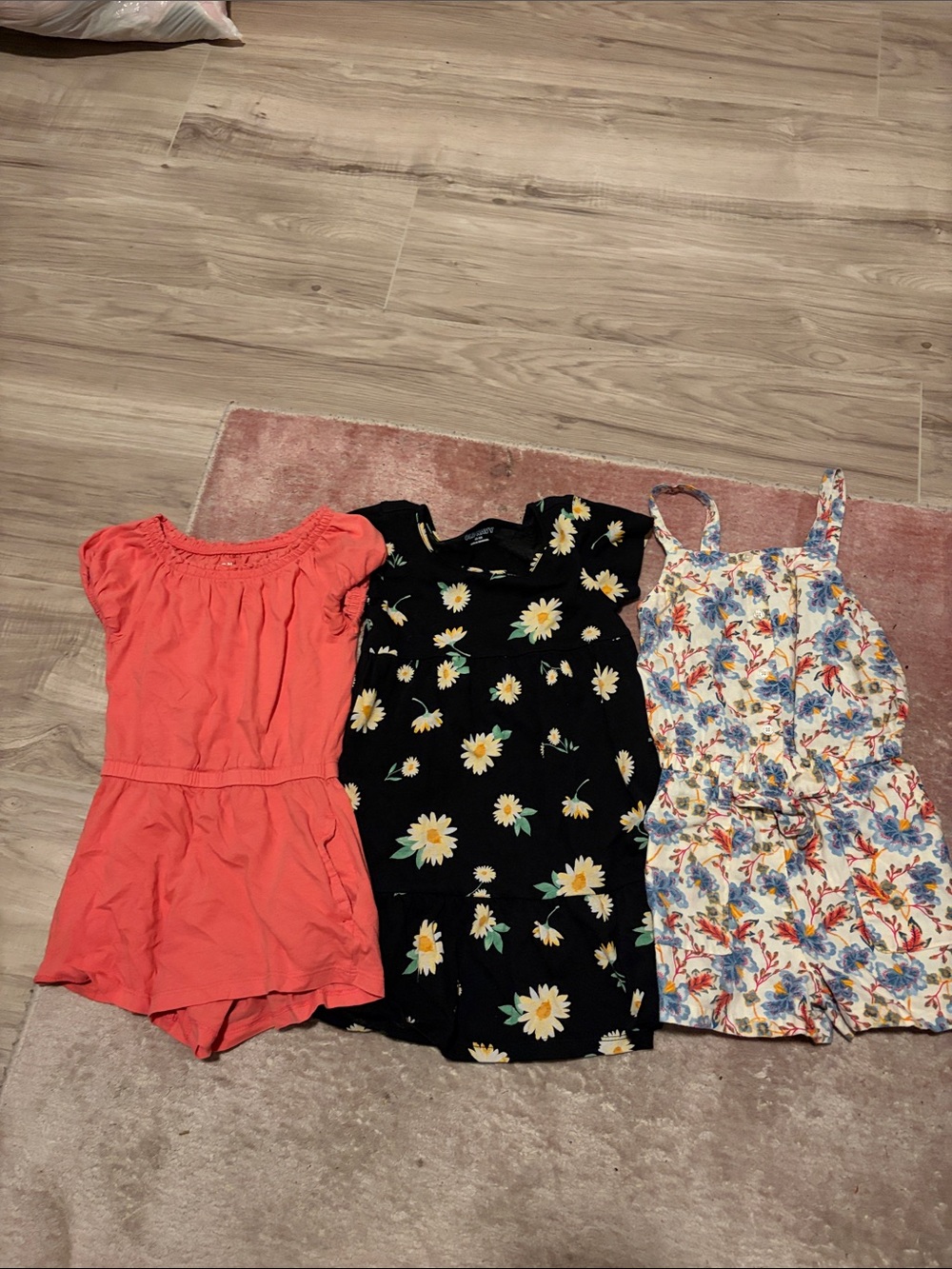 Girls' Mixed Romper/Dress Bundle - Coral, Black Daisy, Floral